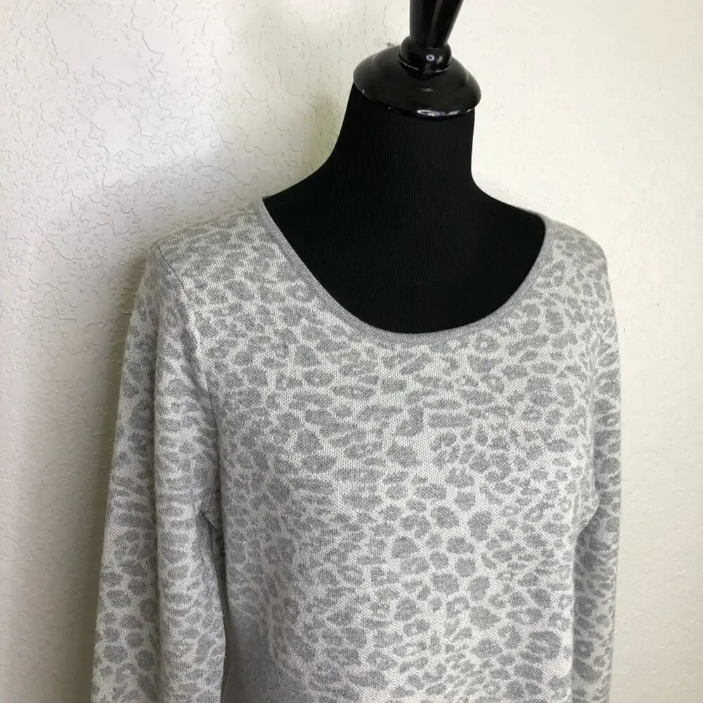 Karl Lagerfeld silver gray white metallic leopard sweater midi dress size XL